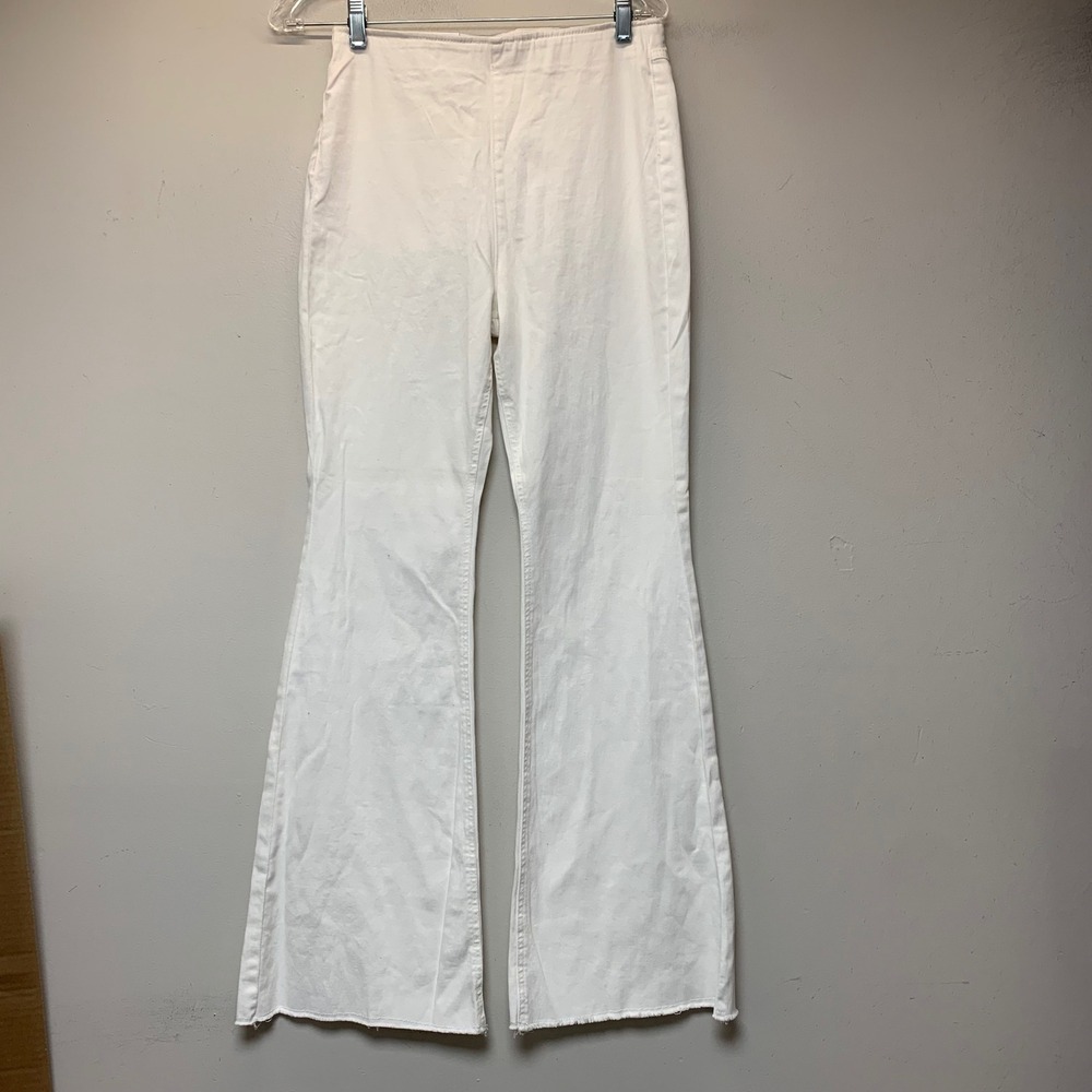 Tinseltown Flare Pants Womens 9 White Excellent Hi-Rise Raw Hem BKB025204FF